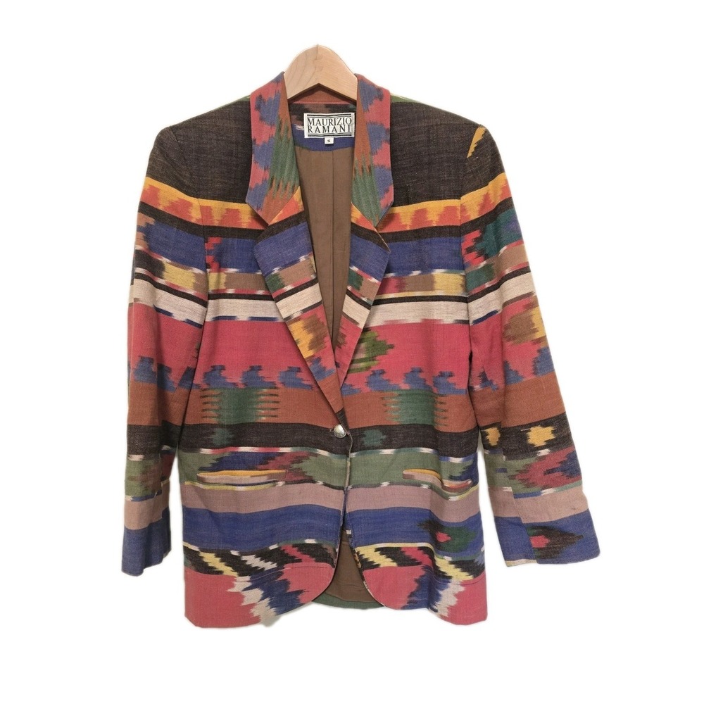 Women 90s Vintage Southwest Blazer Jacket Size Small Buffalo Nickel Button Aztec